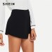 SHEIN Black Elegant Office Lady Wrap Solid Knot Zipper Mid Waist Fly Solid Shorts 2018 Summer Autumn Highstreet Women Shorts