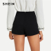 SHEIN Black Elegant Office Lady Wrap Solid Knot Zipper Mid Waist Fly Solid Shorts 2018 Summer Autumn Highstreet Women Shorts