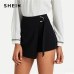 SHEIN Black Elegant Office Lady Wrap Solid Knot Zipper Mid Waist Fly Solid Shorts 2018 Summer Autumn Highstreet Women Shorts