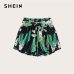 SHEIN Bohemian Belted Paperbag Waist Tropical Print Shorts Women 2019 Beach Vacation Casual Elastic Waist Summer Shorts