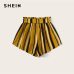 SHEIN Paperbag Waist Self Belted Striped Shorts 2019 Summer Elastic Waist Shorts Boho Ginger High Waist Culottes Shorts