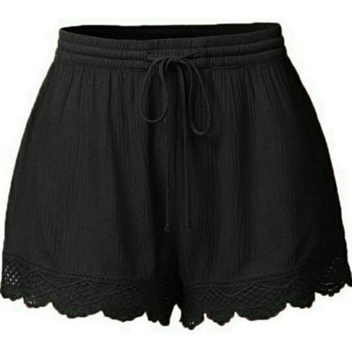 Sexy Drawstring Shorts Women Summer Casual Loose Ladies Elastic Waist Lace Hem Beach  Hot Shorts Solid Plus Size