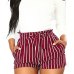 Short Femme 2019 Women High Waisted Wide Leg Short Feminino Praia Stripe Bandage Elastic Waist Shorts Feminino Plus Size