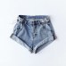 Summer 2019 women Pleat curling shorts denim hot shorts female denim casual shorts  High waist Split Hem denim shorts for women