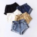 Summer 2019 women Pleat curling shorts denim hot shorts female denim casual shorts  High waist Split Hem denim shorts for women