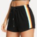 Summer Korean Street Style Women Rainbow Print Sport Elastic Short Pants Hot Sale Beach Wear High Waist Black Shorts For Female