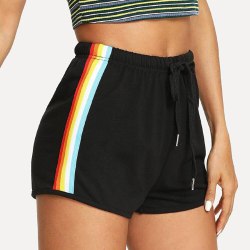 Summer Korean Street Style Women Rainbow Print Sport Elastic Short Pants Hot Sale Beach Wear High Waist Black Shorts For Female