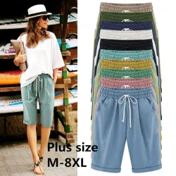 Summer Large Size Shorts Women Candy Color Elastic Comfortable Cotton Womens Short Female shorts Plus size M-7xL 8XL  8 Color