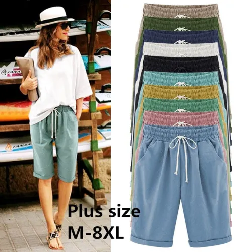 Summer Large Size Shorts Women Candy Color Elastic Comfortable Cotton Womens Short Female shorts Plus size M-7xL 8XL  8 Color