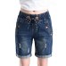 Summer denim shorts  five points jeans shorts female elastic waist plus size fashion casual loose hole denim shorts with pockets