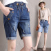 Summer denim shorts  five points jeans shorts female elastic waist plus size fashion casual loose hole denim shorts with pockets