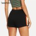 SweatyRocks Striped Side Drawstring Shorts 2018 Summer Elastic Waist Athleisure Shorts Women Black Mid Waist Sporting Shorts