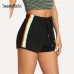 SweatyRocks Striped Side Drawstring Shorts 2018 Summer Elastic Waist Athleisure Shorts Women Black Mid Waist Sporting Shorts