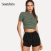 SweatyRocks Striped Side Drawstring Shorts 2018 Summer Elastic Waist Athleisure Shorts Women Black Mid Waist Sporting Shorts