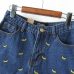 Vangull Fashion women Korean summer banana flower embroidery cotton curling plus size casual female waist denim shorts