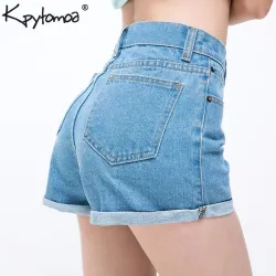 Vintage High Waist Crimping Denim Shorts Women 2019 Europe Style New Fashion Brand Slim Casual Femme Short Jeans Mujer Plus Size