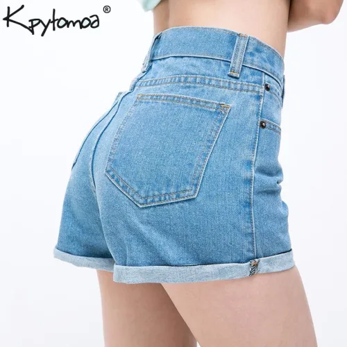 Vintage High Waist Crimping Denim Shorts Women 2019 Europe Style New Fashion Brand Slim Casual Femme Short Jeans Mujer Plus Size