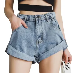 WENYUJH Vintage High Waist Crimping Denim Shorts Women 2019 Korean Style Casual Shorts Jeans Summer Hot Short Pants Women