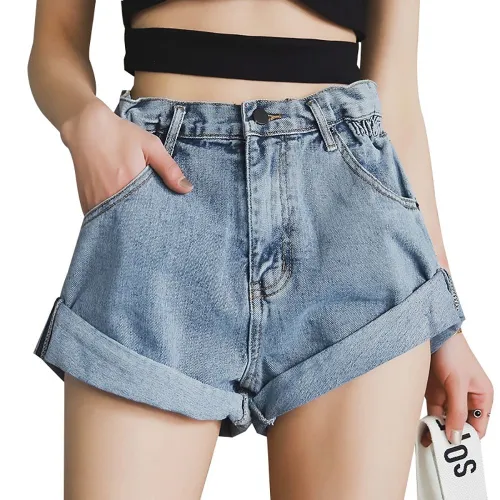 WENYUJH Vintage High Waist Crimping Denim Shorts Women 2019 Korean Style Casual Shorts Jeans Summer Hot Short Pants Women