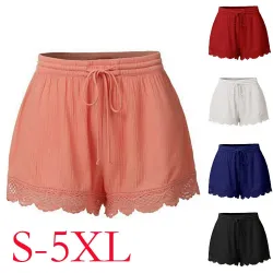 Womail Women shorts summer Fashion Lace Plus Size Rope Tie Shorts Skinny Sport Trousers Casual shorts denim color  j23