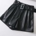 Women Black Orange Color PU Leather High Waist with Belt Wide Leg Faux Leather Shorts High Quality Winter Loose PU Shorts