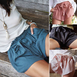 Women Female Casual Shorts Ladies High Waist Short Pants With Belt Solid