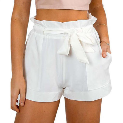 Women Lady Sexy Ruffled Frill Shorts High Waist Ladies Party Mini Shorts Beach Bow Solid Shorts Trousers