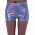 YRRETY Plus Size Adult Silver Metallic Shorts Rave Booty Shorts Mid Waist Cheer Shorts PU Shiny Dance Woman Shorts Sexy M-XXL