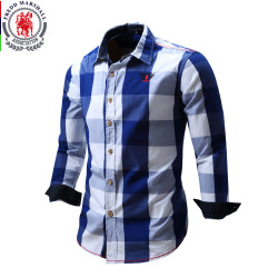 2019 New Arrival Men's Plaid Shirt Long Sleeve Shirt Men Dress Shirts Brand Casual Fashion Business Style Shirt 100% Cotton 064