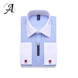 9XL 7XL 6XL Striped Men French Cufflinks Casual Dress Shirt Long Sleeved White Collar Design Style Mens French Cuff Dress Shirts