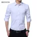 BROWON Men Fashion Blouse Shirt Long Sleeve Business Social Shirt Solid Color Turn-neck Plus Size Work Blouse Brand Clothes