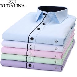 DUDALINA 2019 New Classical Dress Shirt Male Shirt Men Spring Autumn Long Sleeve Solid Twill Formal Business Men Social Shirts