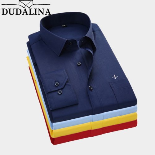 Dudalina 2019 Men Shirt Plus Size Color Pocket Long Sleeved Classical Male Shirts Formal Business Shirt Man Embroidery Logo