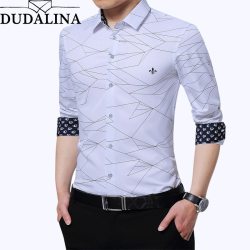 Dudalina Shirt Male 2019 Long Sleeve Men Shirt No pocket Casual Embroidery Formal Business Man Shirt Slim Fit Designer Dress