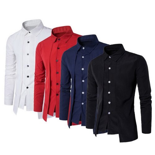 HEFLASHOR 2018 Brand Men Business Shirt Autumn Fashion Solid  Two Pieces Dress Shirts Causal Long Sleeve Camisa