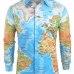 Hemiks Men Shirt World Map Print Hidden Button Slim Fit shirts Long Sleeve Lapel Casual Shirts Men Dress Camisa Masculina