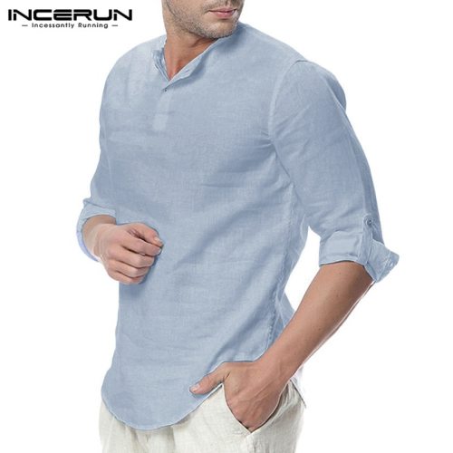 INCERUN Fashion Men Shirt Long Sleeve Cotton Solid Casual Basic Shirt Men Tops Leisure Fitness Pullovers Camisa Plus Size 2019