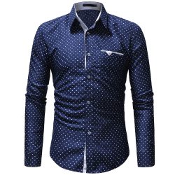 JAYCOSIN men's autumn casual one-piece dress polka dot slim long-sleeved dress shirt men's blue and white printed shirt