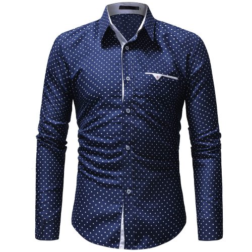 JAYCOSIN men's autumn casual one-piece dress polka dot slim long-sleeved dress shirt men's blue and white printed shirt