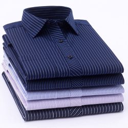 Long Sleeve Formal Men's Striped Dress Shirts Social Turn-down Collar With Pocket Regular Fit Business Male Smart Casual Shirt