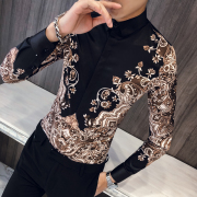 Luxury Royal Shirt Men Casual Slim Fit Long Sleeve Men Paisley Print Shirt Camisa Social Masculina Manga Longa Prom Party Shirt