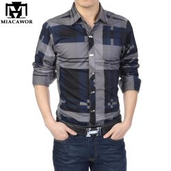 MIACAWOR Brand Shirt Men 100% Cotton Casual Shirts Slim Fit Men Plaid Shirt Long sleeves Camisa Hombre Camisa Masculina C006