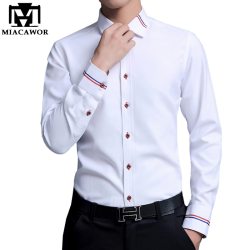 MIACAWOR Dress Shirts Men Fashion Oxford Shirts Long-Sleeve Camisa Masculina Slim Fit Camisa Social Casual White Shirt C274