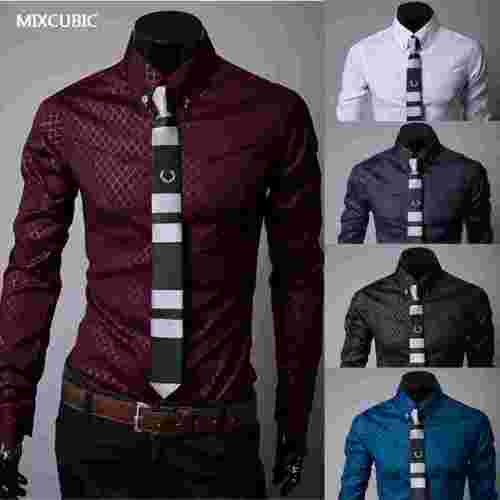 MIXCUBIC 2017 new Autumn England style Classic Obscure grid shirts men wine casual slim long-sleeved plaid shirts men,M-5XL