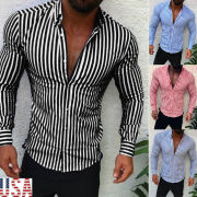 Men's Casual Shirt Slim Fit Men's Casual Striped Shirt Long Sleeve Formal Dress Shirts Men Male Clothing Camisa