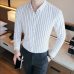 Men's Contrast Vertical Striped Dress Shirts High-quality Comfortable Cotton Long Sleeve Slim-fit Smart Casual Button-down Shirt