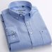 Men's Long Sleeve Blue Oxford Dress Shirt with Left Chest Pocket Cotton Male Casual Solid Button Down Shirts 5XL 6XL Big size