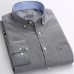 Men's Long Sleeve Blue Oxford Dress Shirt with Left Chest Pocket Cotton Male Casual Solid Button Down Shirts 5XL 6XL Big size