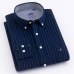 Men's Long Sleeve Plaid Striped Dress Shirts Single Front Chest Pocket Regular Fit Button-collar Cotton Oxford Social Shirt Male