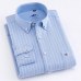 Men's Long Sleeve Plaid Striped Dress Shirts Single Front Chest Pocket Regular Fit Button-collar Cotton Oxford Social Shirt Male